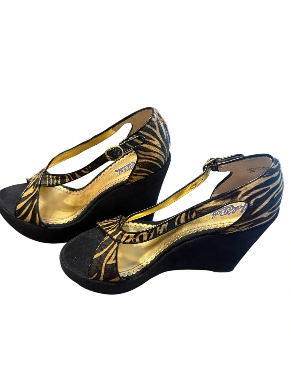 Hale Bob Hannah black zebra wedges Sz 7 NWOB
